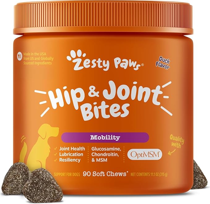 Hip &amp; Joint Bites For Dog - Duck Flavor - 90 Count Soft Chews