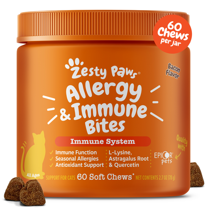 Allergy &amp; Immune Bites For Cat - Bacon Flavor - 60 Count Soft Chews