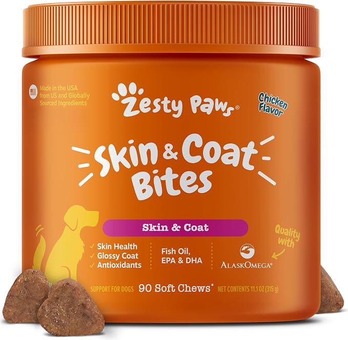 Skin &amp; Coat Bites For Dog - Chicken Flavor - 90 Count Soft Chews