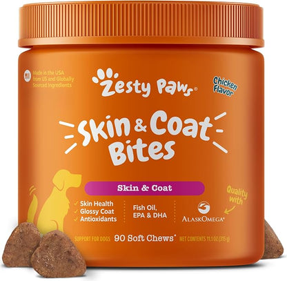 Skin &amp; Coat Bites For Dog - Chicken Flavor - 90 Count Soft Chews
